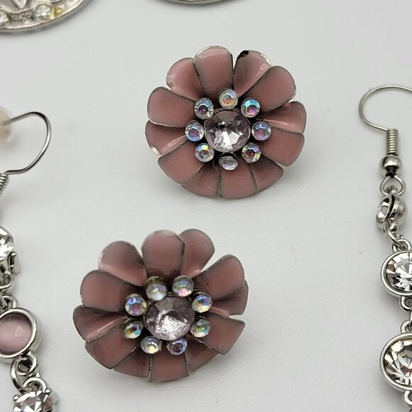 Silver Tone Colorful And Clear Crystal Pierced Earrings LOT Of 6 Pairs VTG.-MOD - Picture 6 of 11